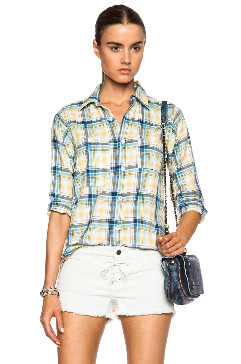 Image 1 of Engineered Garments Cotton-Blend Twill Work Shirt in Blue Plaid