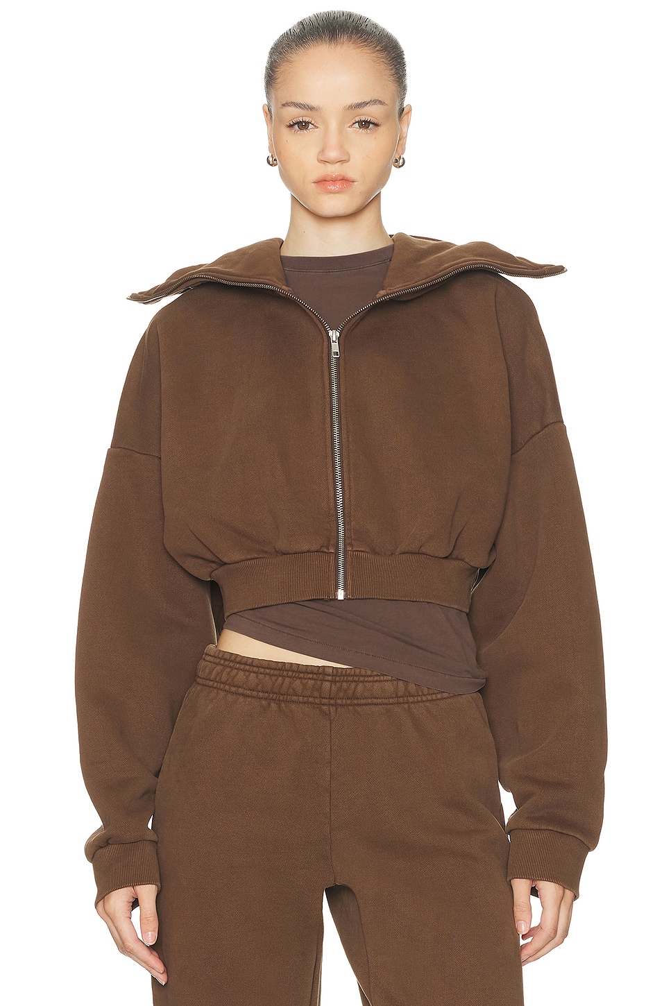 Image 1 of Entire Studios Cropped Full Zip Jacket in Brunette