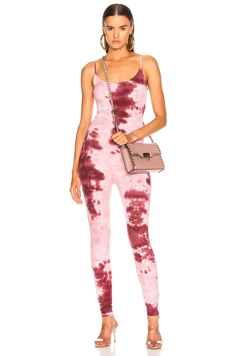 Image 1 of Enza Costa for FWRD Rib Fitted Strappy Jumpsuit in Sangria Patina