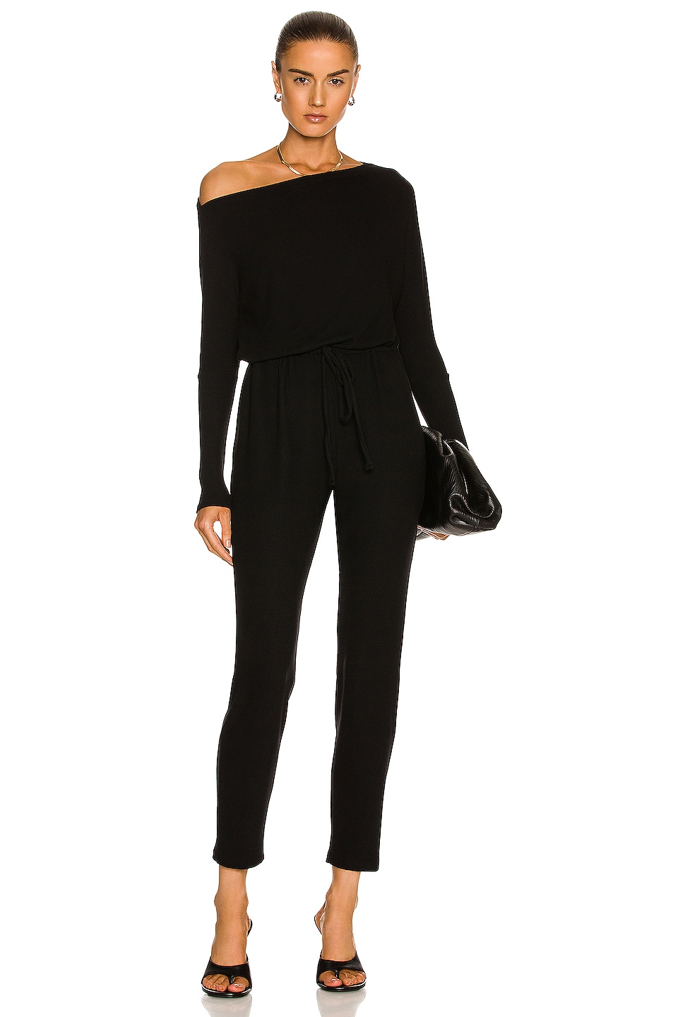 Image 1 of Enza Costa Peached Jersey Slouch Jumpsuit in Black
