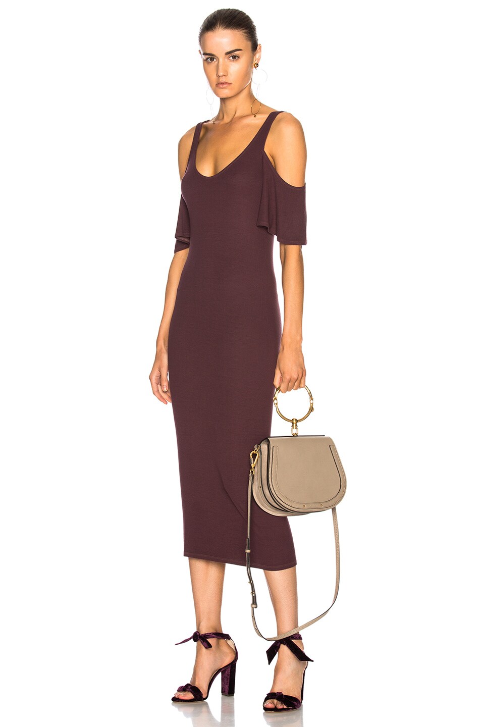 Image 1 of Enza Costa for FWRD Rib Flutter Sleeve Dress in Bordeaux