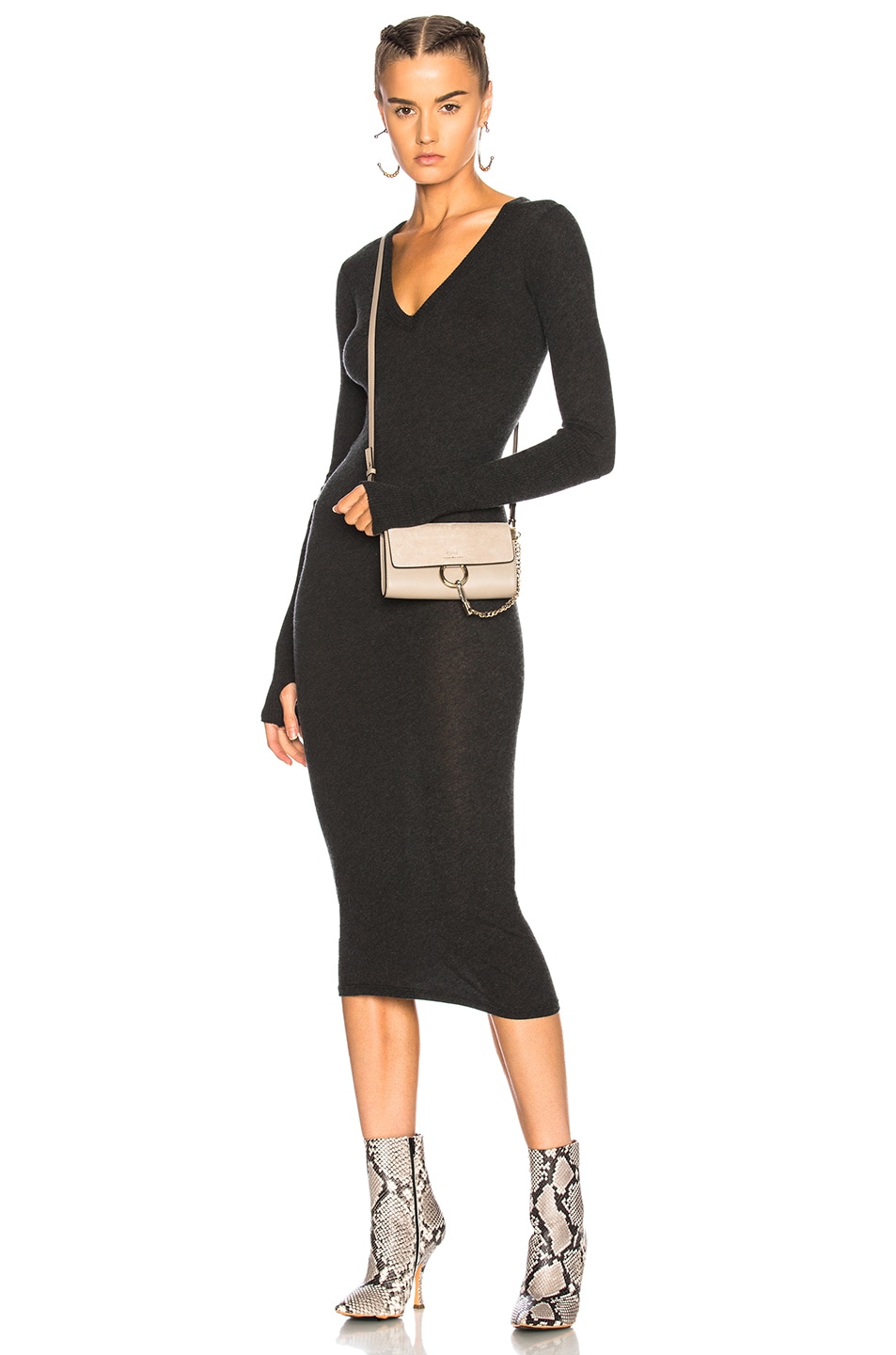 Image 1 of Enza Costa Cashmere V Neck Dress in Charcoal