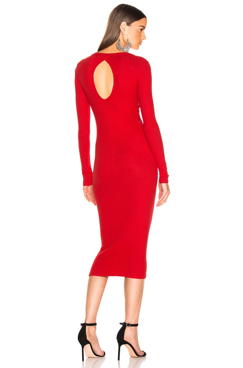Image 1 of Enza Costa Rib Back Keyhole Midi Dress in Iconic Red