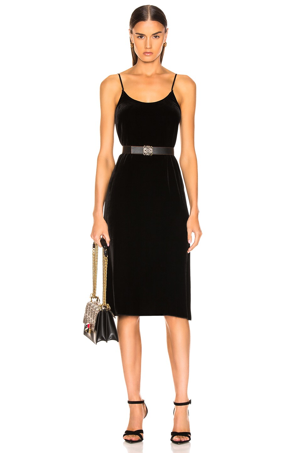 Image 1 of Enza Costa Silk Velvet Slip Dress in Black