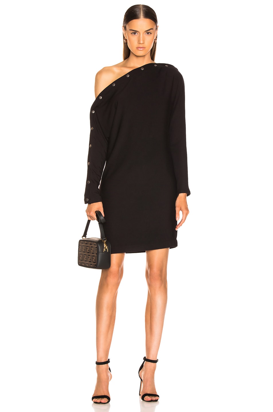 Image 1 of Enza Costa Brushed French Terry Snap Mini Dress in Black