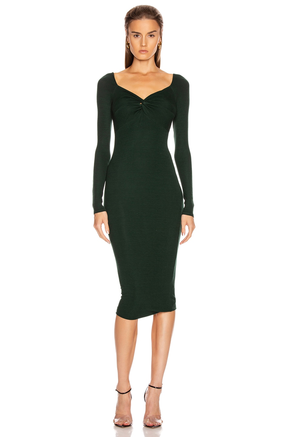 Image 1 of Enza Costa Rib Off Shoulder Twist Midi Dress in Evergreen