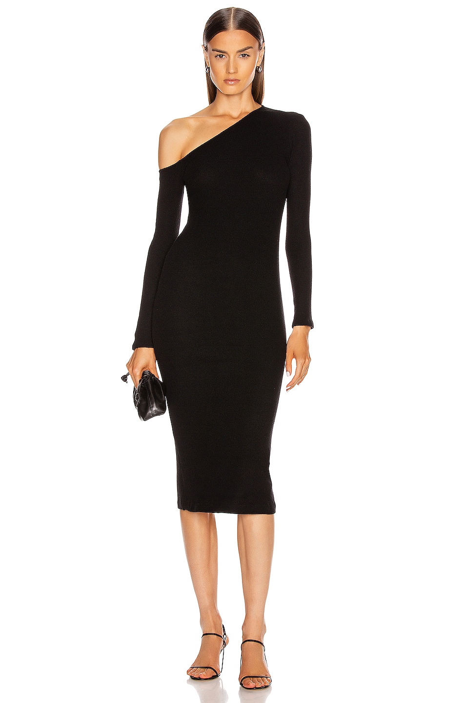 Image 1 of Enza Costa Sweater Knit Angled Neck Midi Dress in Black