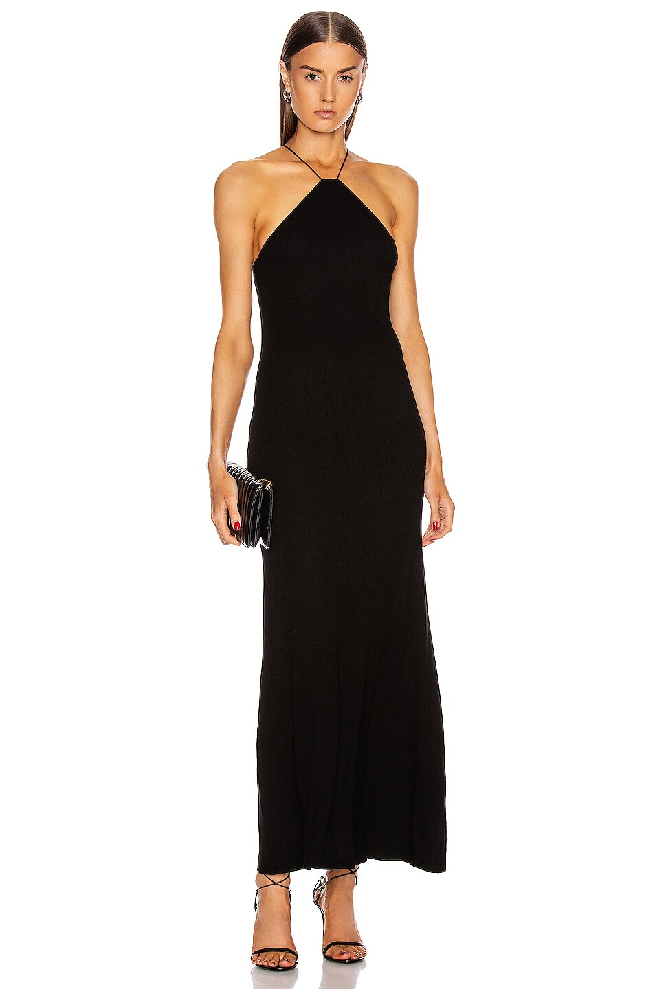 Image 1 of Enza Costa for FWRD Silk Rib Halter Fitted Ankle Dress in Black