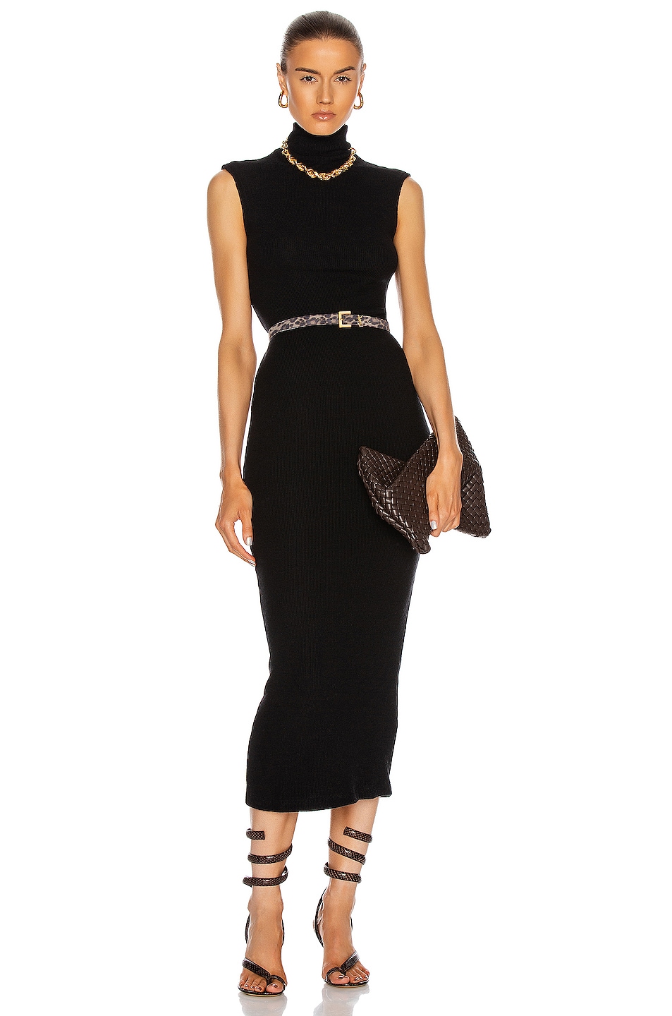 Image 1 of Enza Costa Sweater Knit Sleeveless Turtleneck Dress in Black