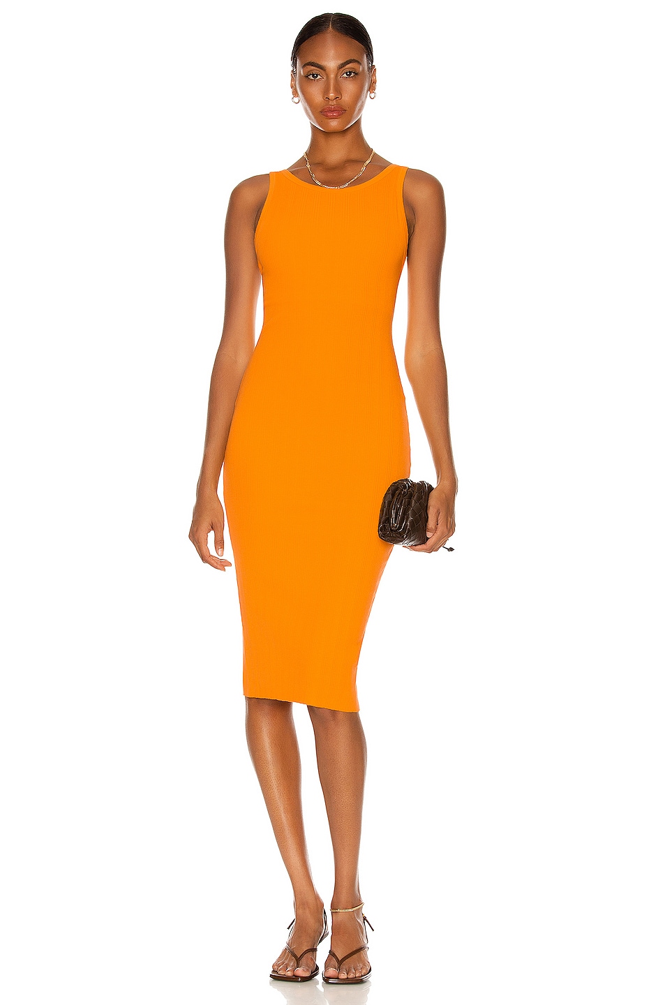 Image 1 of Enza Costa Compact Cotton Rib Scoop Back Dress in Mango