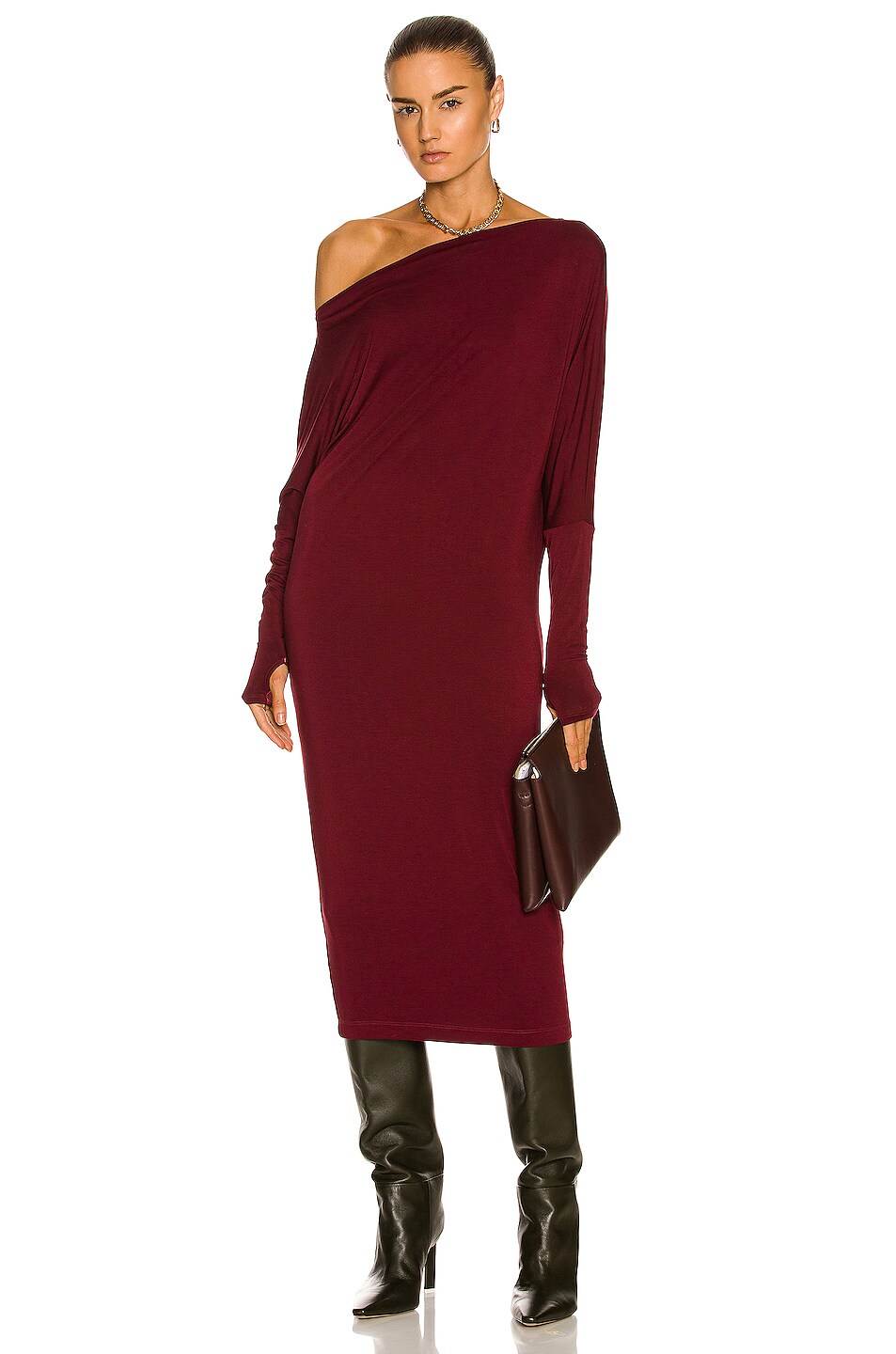 Image 1 of Enza Costa Silk Jersey Slouch Dress in Dark Ruby