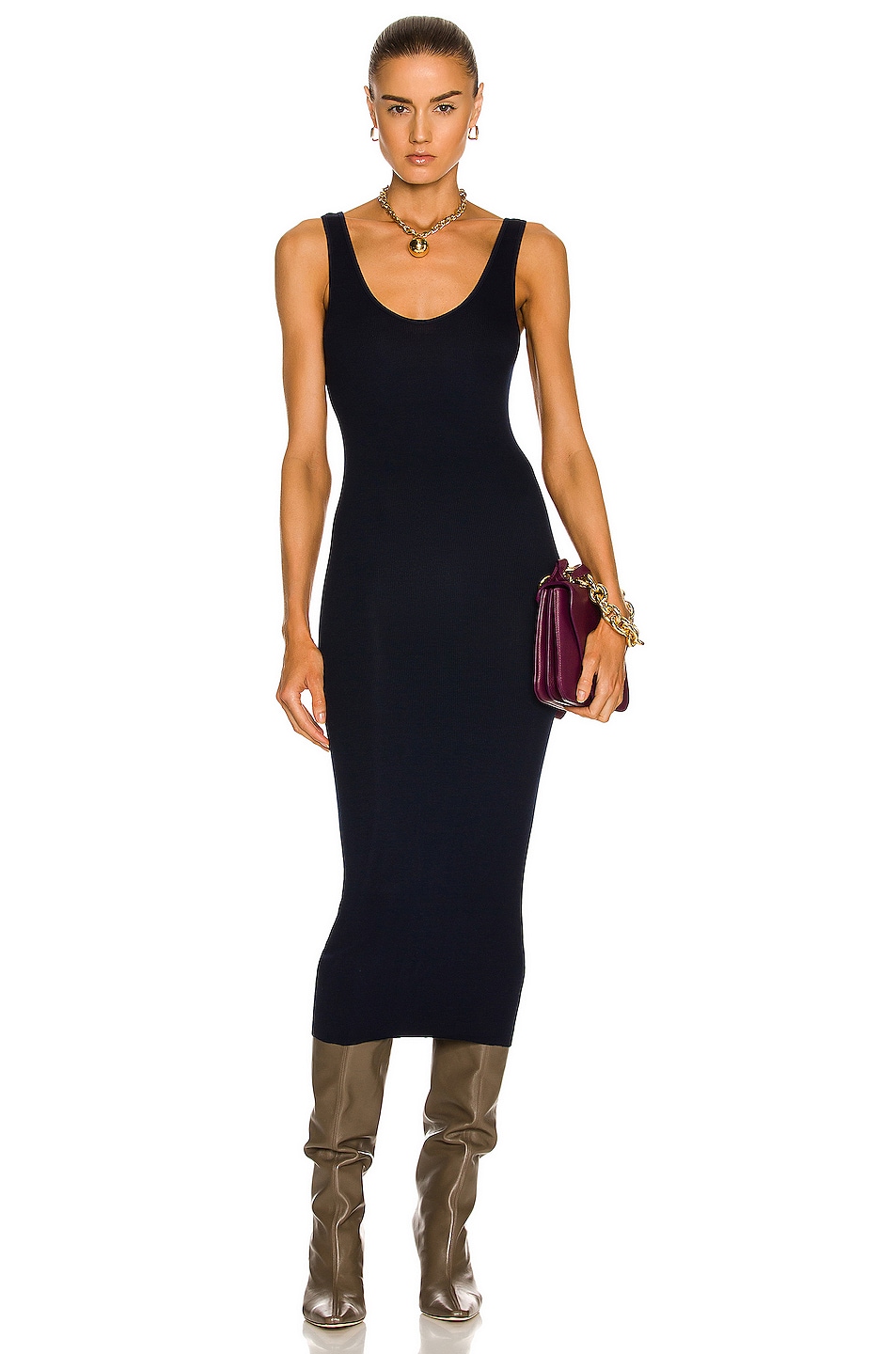 Image 1 of Enza Costa for FWRD Silk Rib Tank Midi Dress in Sapphire