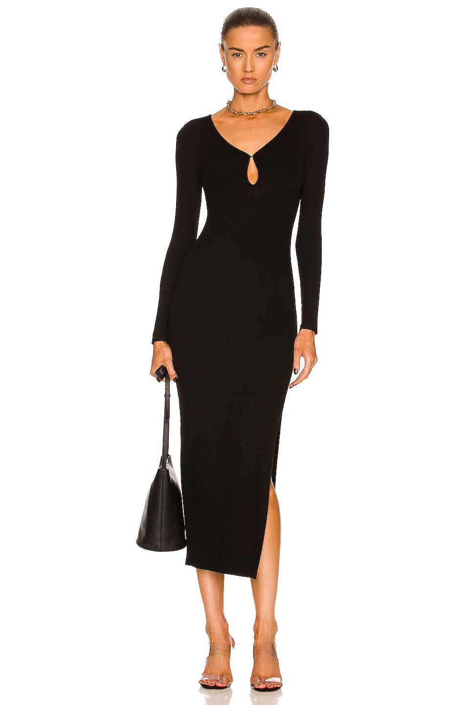 Image 1 of Enza Costa for FWRD Long Sleeve Keyhole Midi Dress in Black