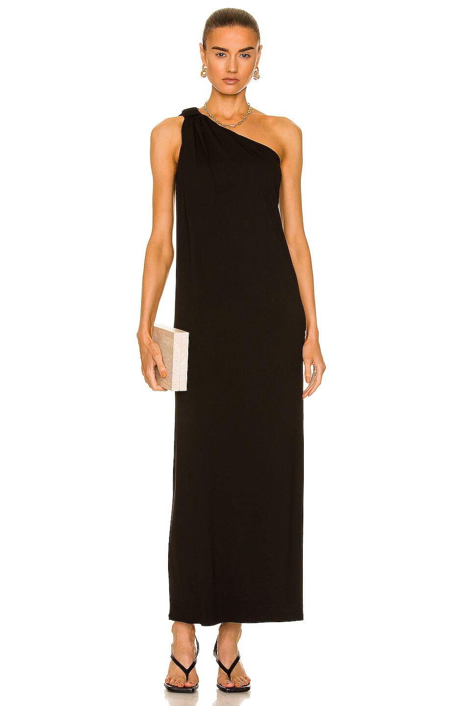 Image 1 of Enza Costa Luxe Knit One Shoulder Dress in Black