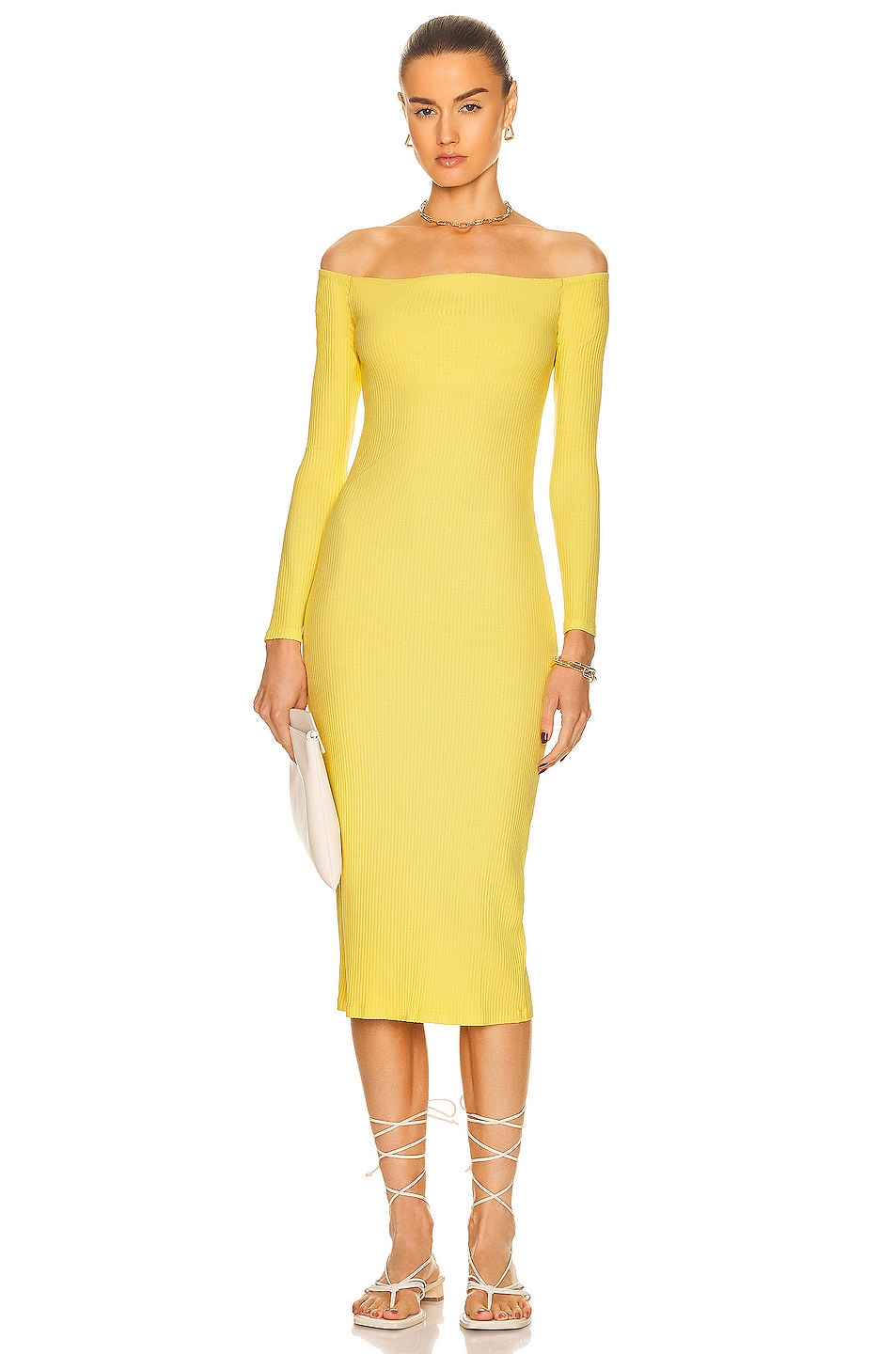 Image 1 of Enza Costa A Coste Off The Shoulder Long Sleeve Dress in Yellow