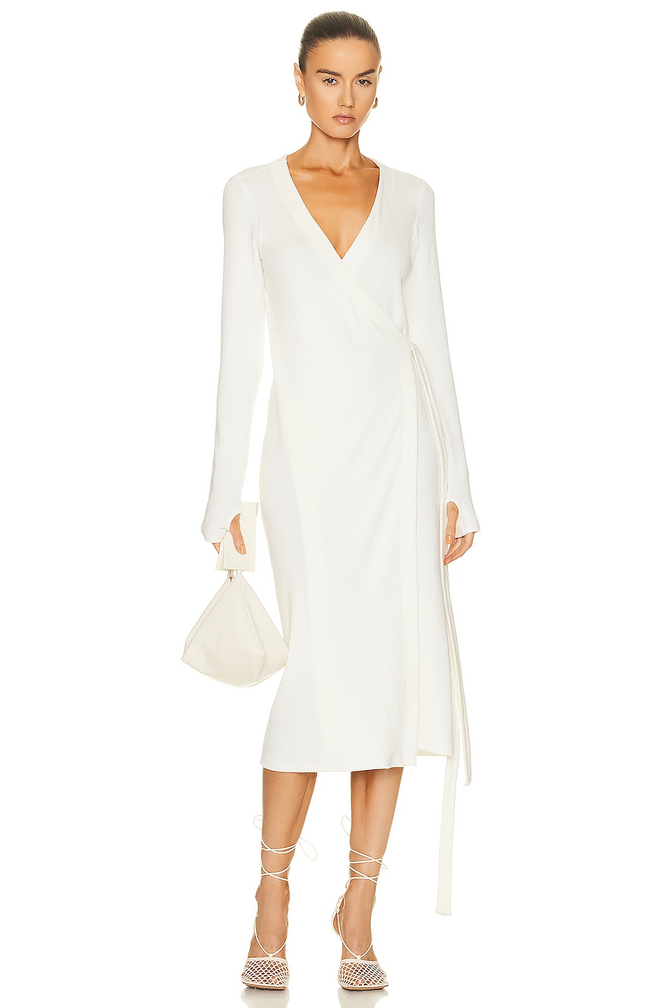Image 1 of Enza Costa Compact Cashmere Long Sleeve Wrap Dress in Winter White