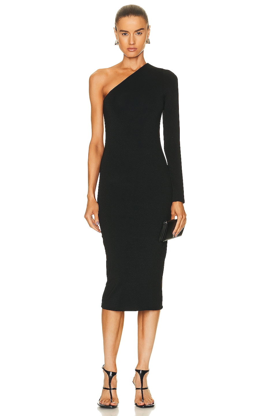 Image 1 of Enza Costa Jersey Angled One Sleeve Dress in Black