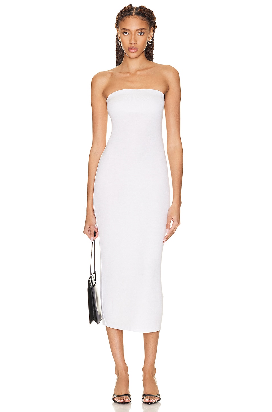 Image 1 of Enza Costa Silk Rib Strapless Midi Dress in White