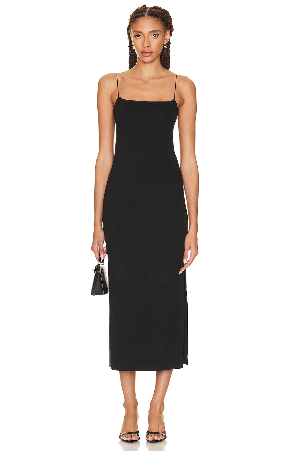 Image 1 of Enza Costa Italian Strappy Side Slit Maxi Dress in Black