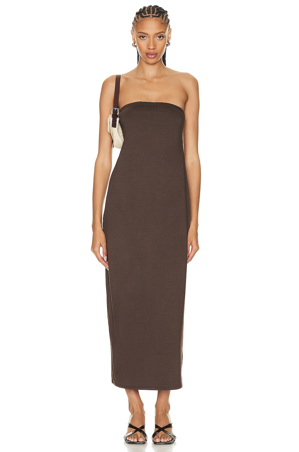 Image 1 of Enza Costa Luxe Knit Strapless Maxi Dress in Espresso