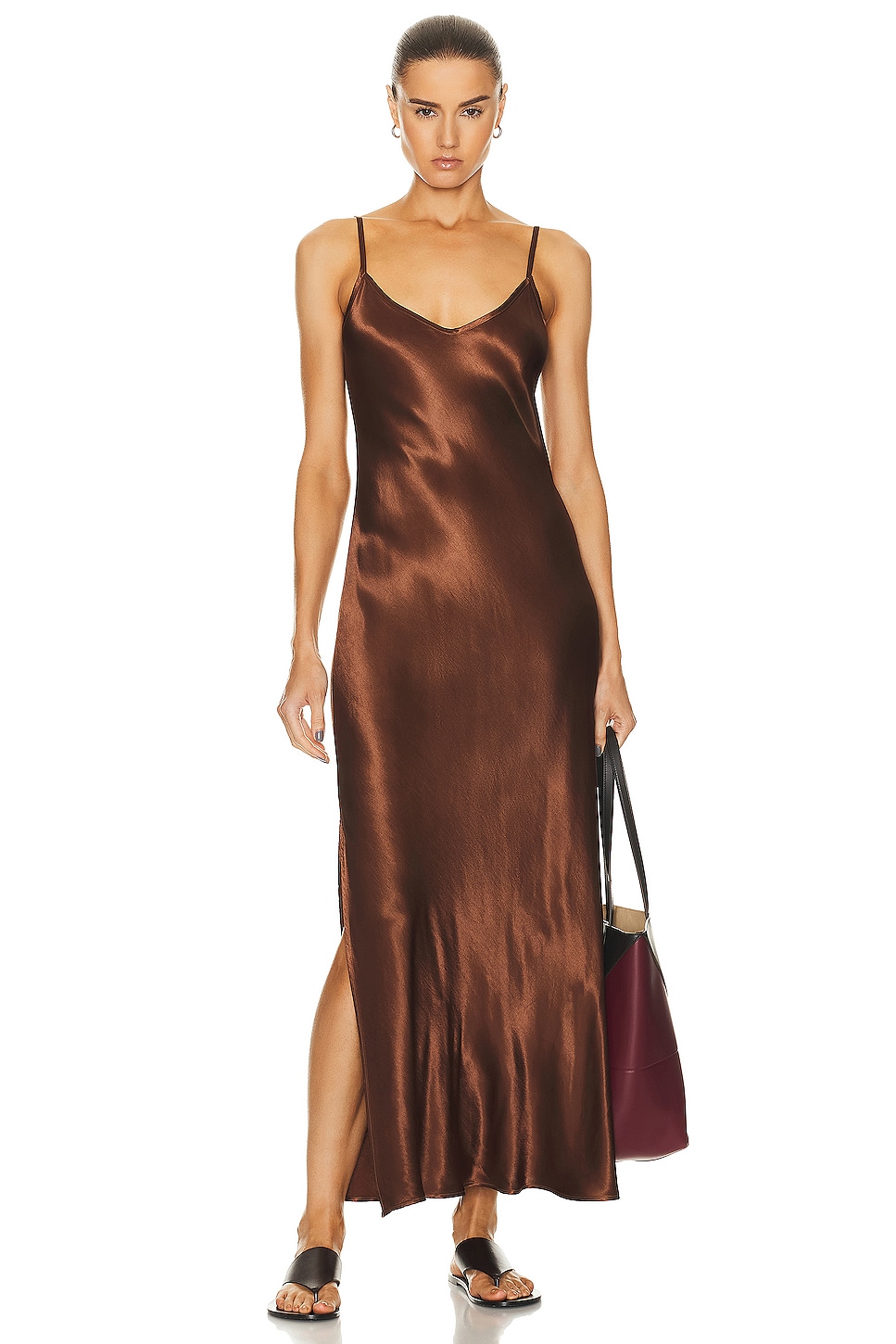 Image 1 of Enza Costa Bias Cut Maxi Dress in Saddle Brown
