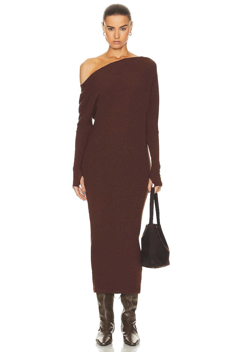 Image 1 of Enza Costa Knit Slouch Dress in Saddle Brown