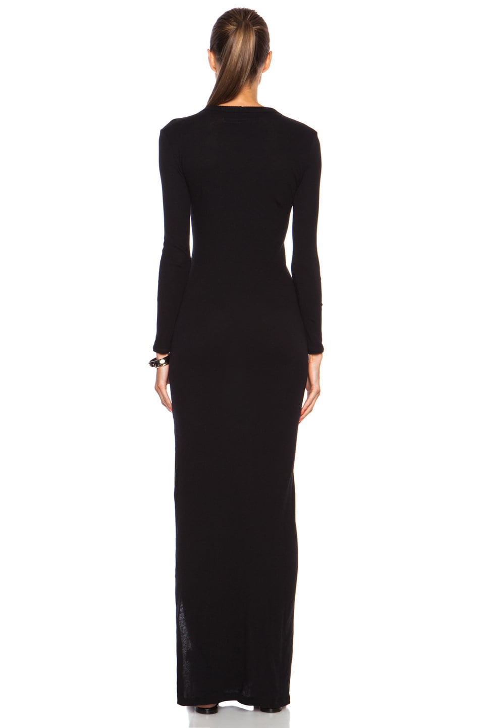 Enza Costa Cashmere Side Slit Maxi Cotton-Blend Dress in Black | FWRD