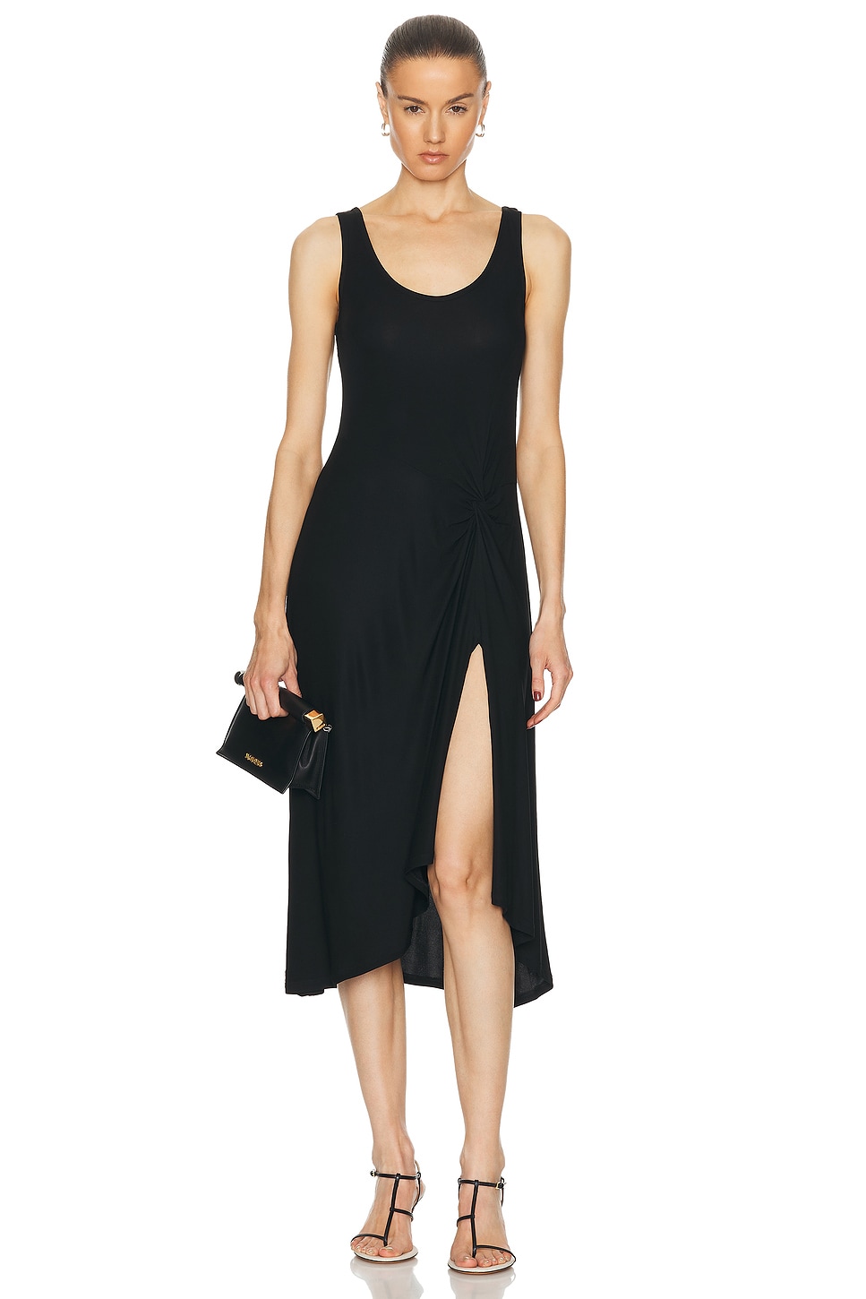 Image 1 of Enza Costa Matte Jersey Draped Knot Dress in Black