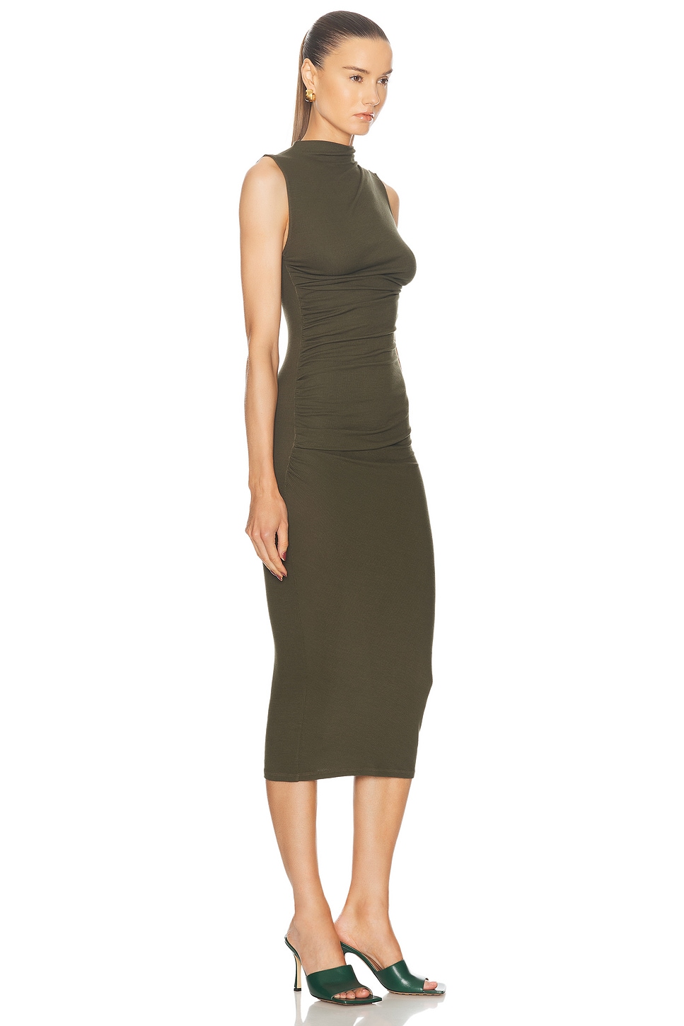 Shop Enza Costa Silk Knit Sleeveless Twist Midi Dress In Army Green