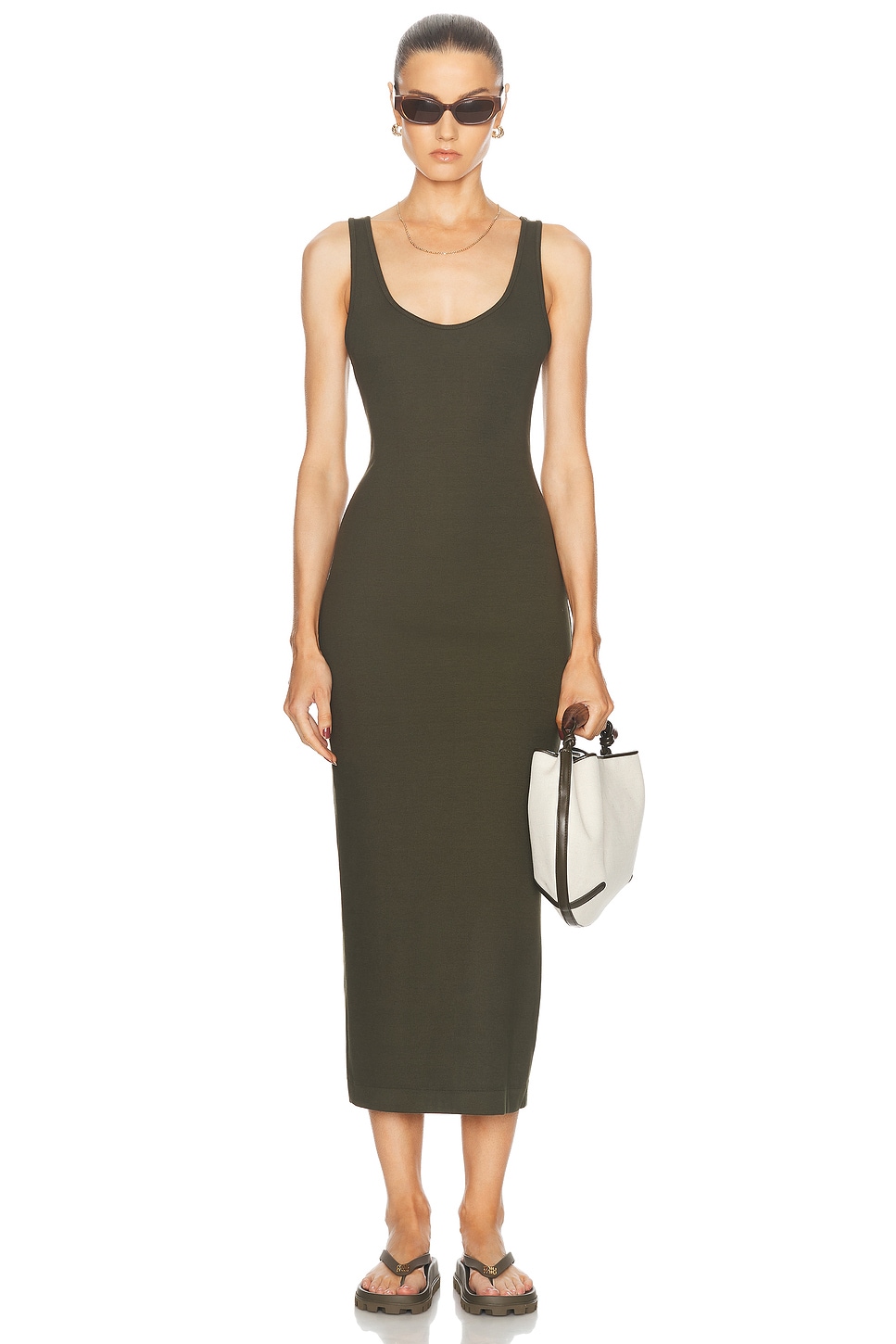 Image 1 of Enza Costa Supima Ankle Slit Dress in Army Green