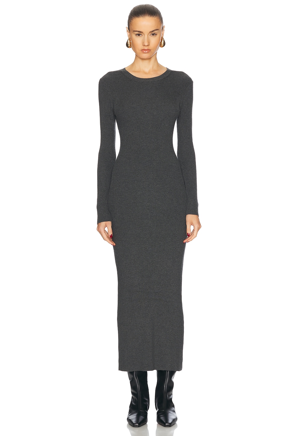 Image 1 of Enza Costa Silk Sweater Rib Crew Dress in Heather Charcoal