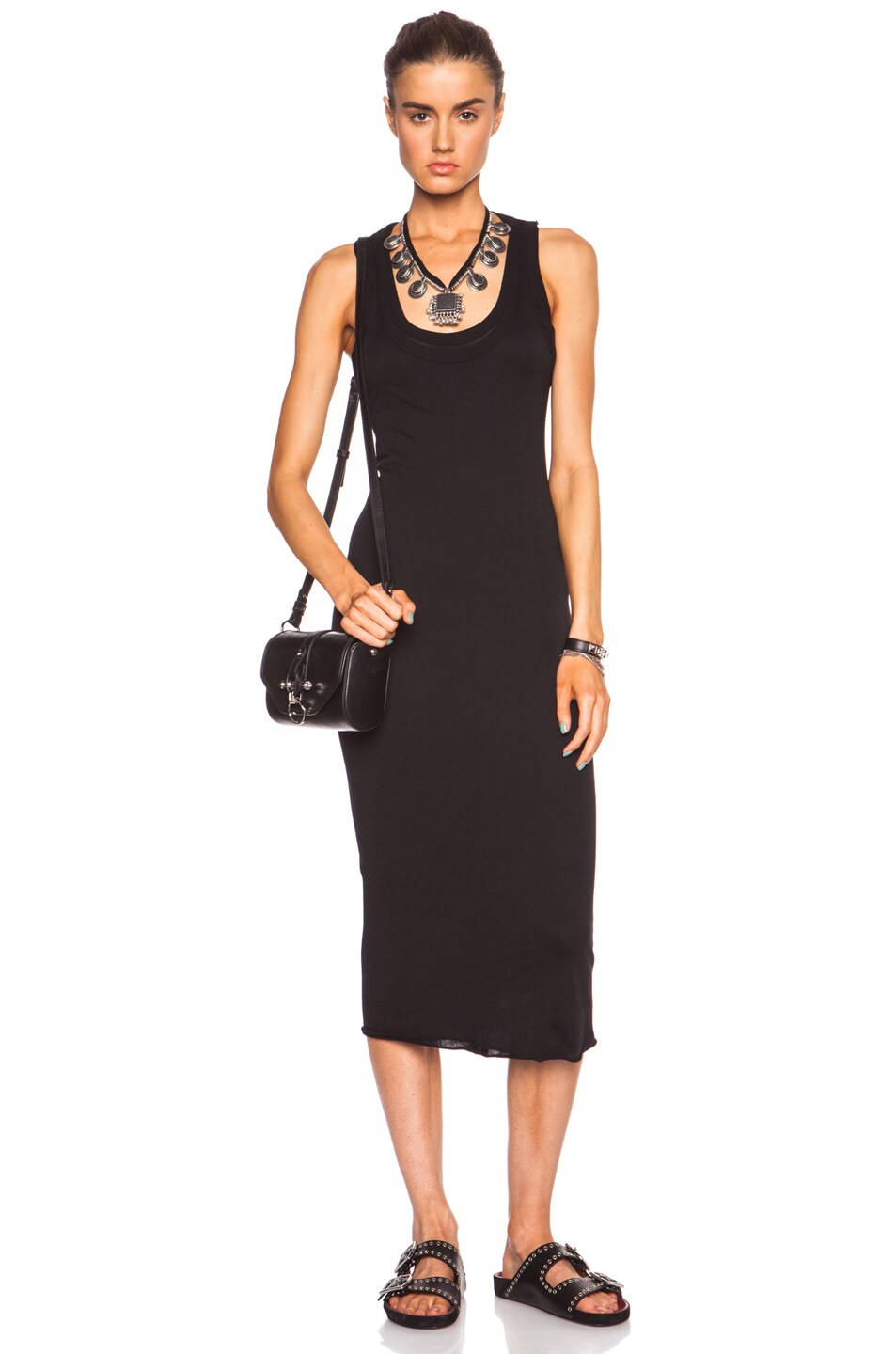 Image 1 of Enza Costa Bold Doubled Racer Cotton-Blend Dress in Black
