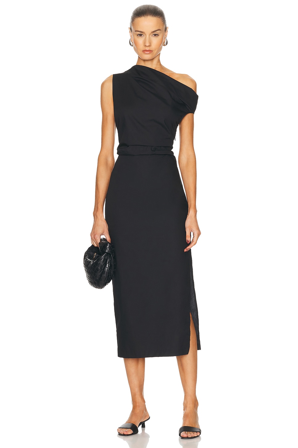 Image 1 of Enza Costa Poplin Sculptured Dress in Black