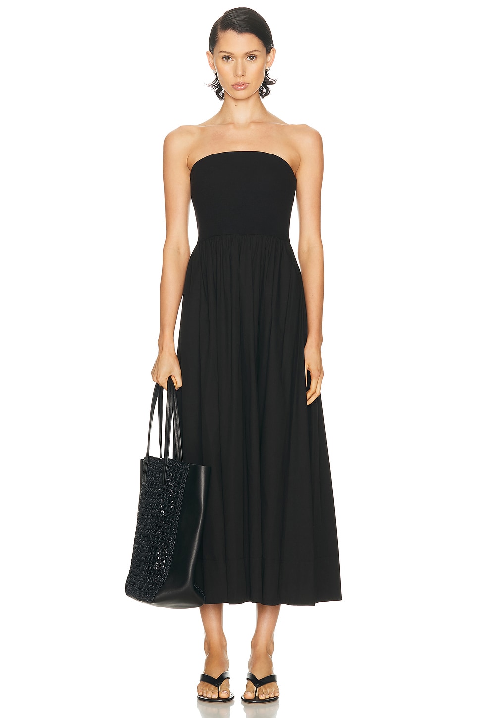 Image 1 of Enza Costa Cotton Resort Strapless Dress in Black