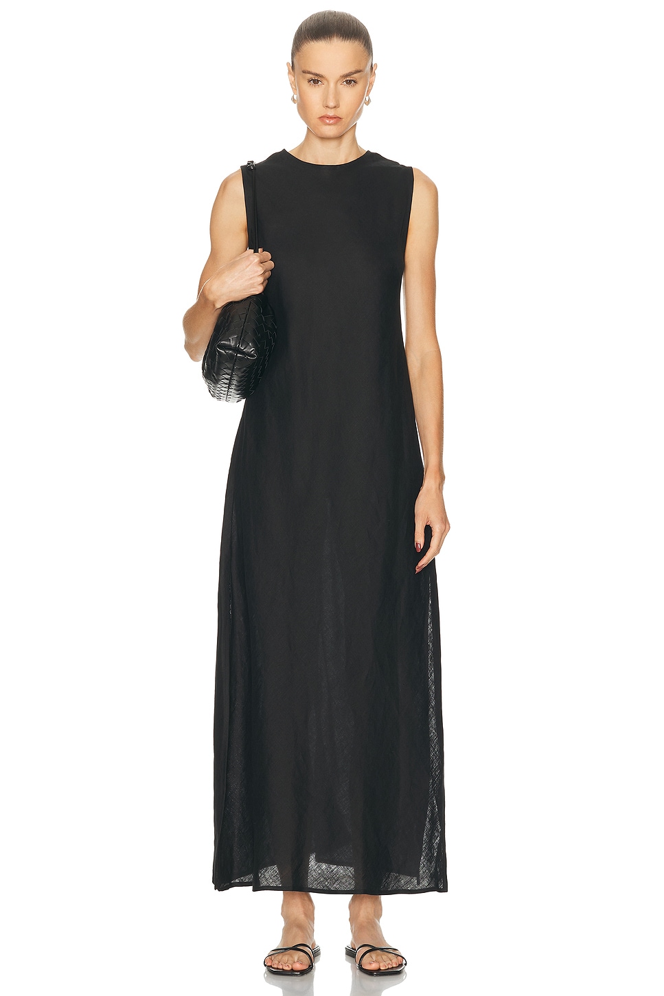Image 1 of Enza Costa Linen Bias Sheath Dress in Black