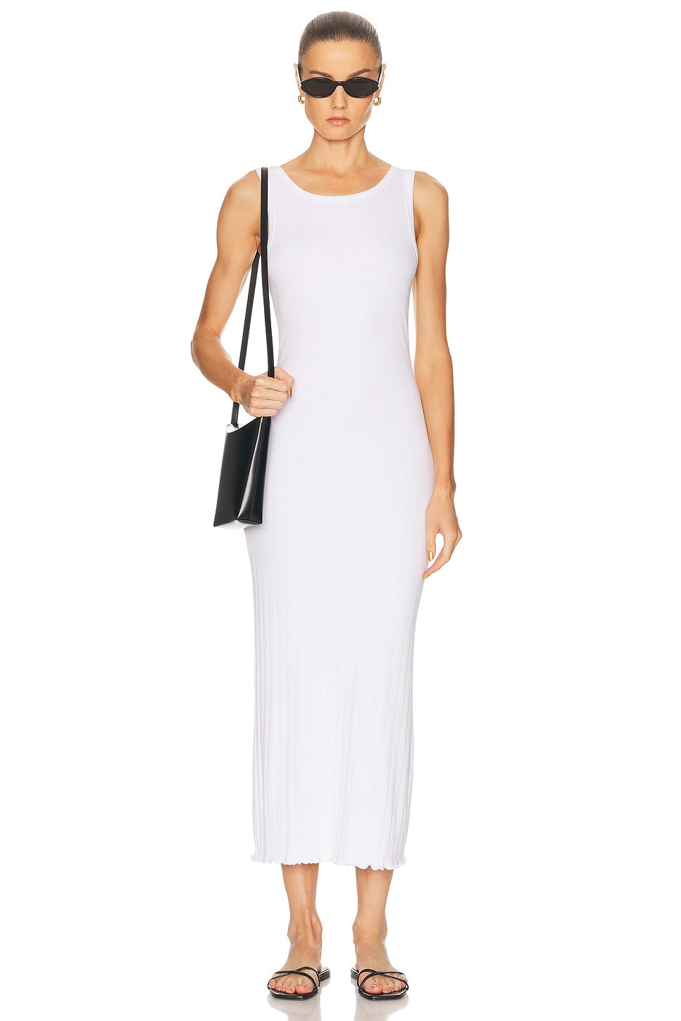 Image 1 of Enza Costa Lettuce Edge Boatneck Dress in White