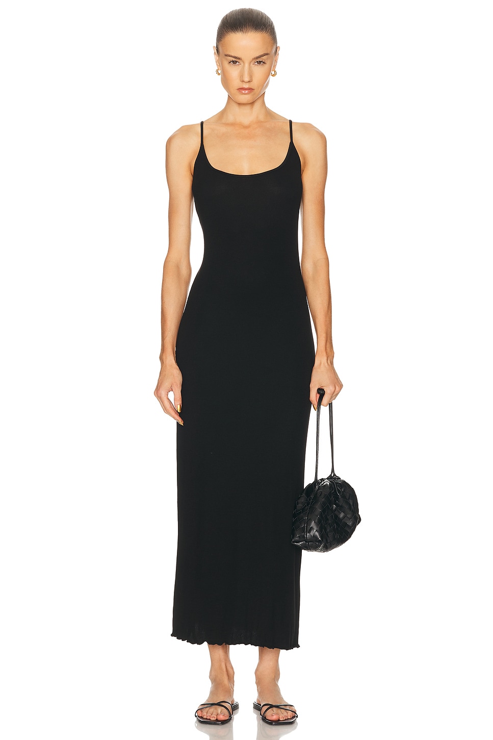 Image 1 of Enza Costa Silk Rib Lettuce Edge Dress in Black