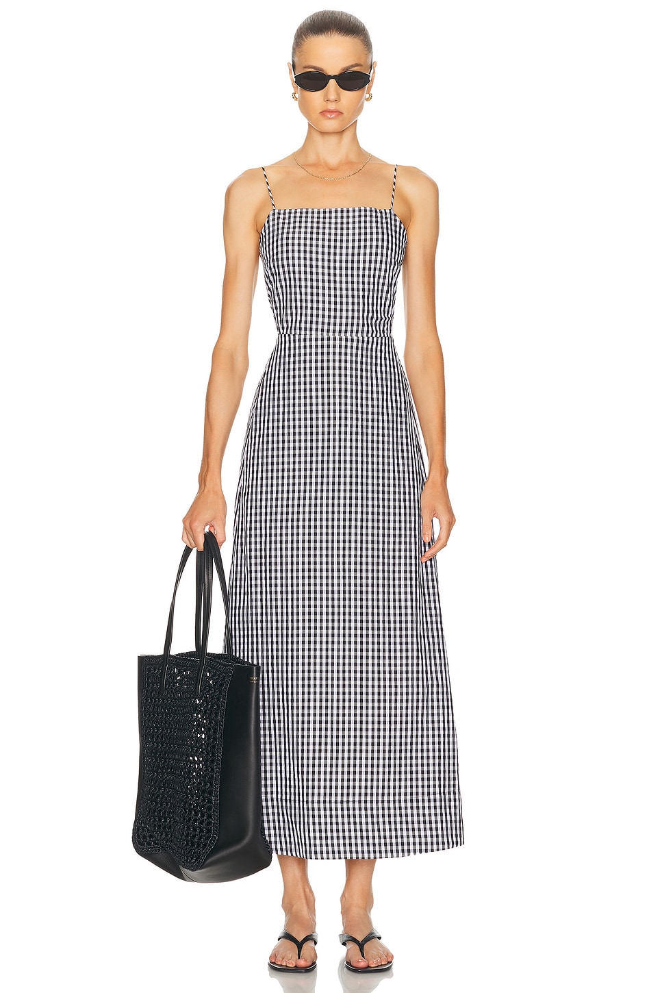 Image 1 of Enza Costa Textured Gingham Dress in Black Gingham