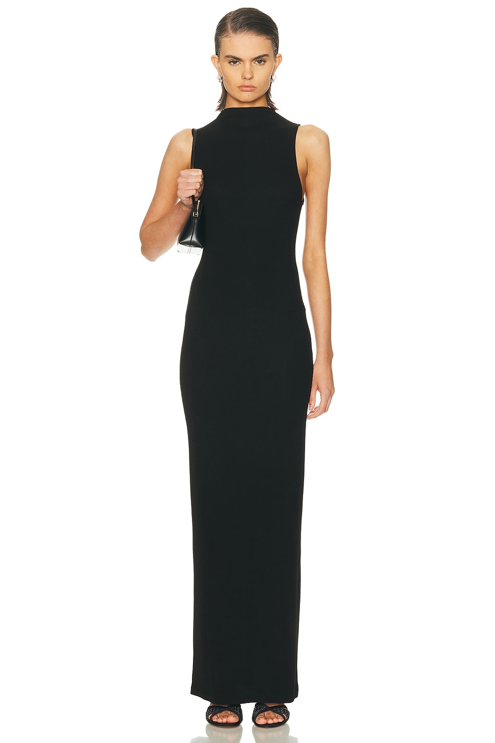 Image 1 of Enza Costa Silk Rib Sleeveless Mockneck Fluid Dress in Black