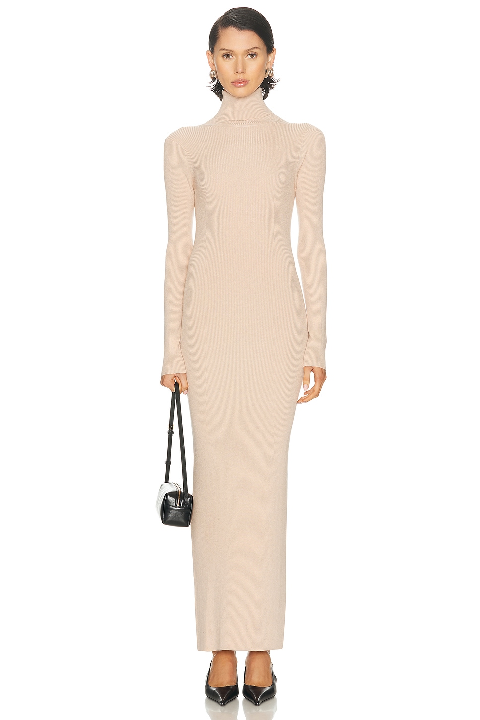 Image 1 of Enza Costa Silk Sweater Rib Ankle Turtleneck Dress in Jute