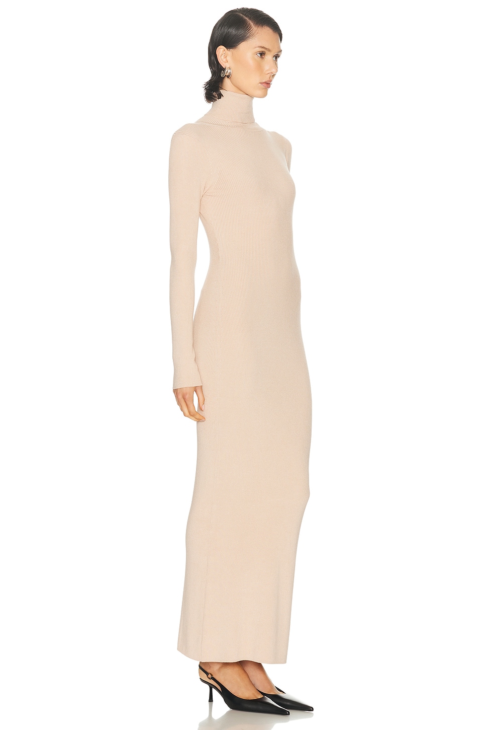 Enza Costa Silk Sweater Rib Ankle Turtleneck Dress In Brown