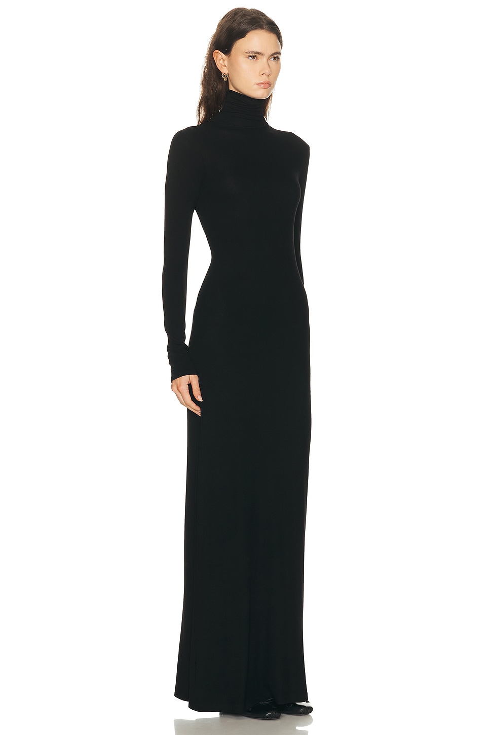 Enza Costa Silk Rib Fluid Turtleneck Dress In Black