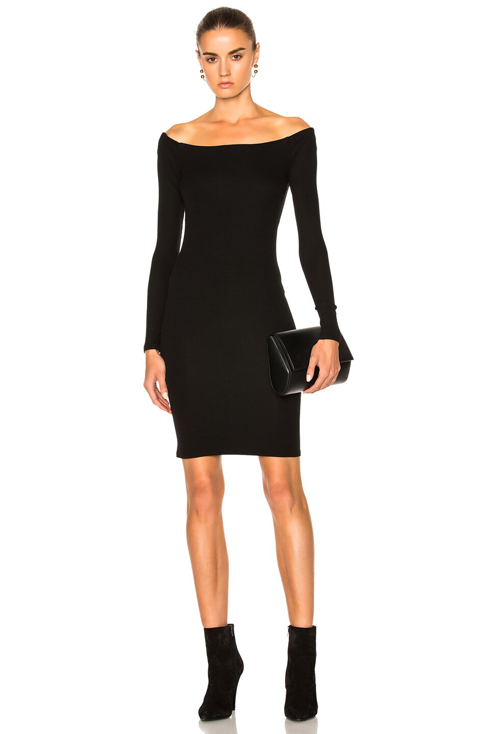 Image 1 of Enza Costa Off The Shoulder Mini Dress in Black