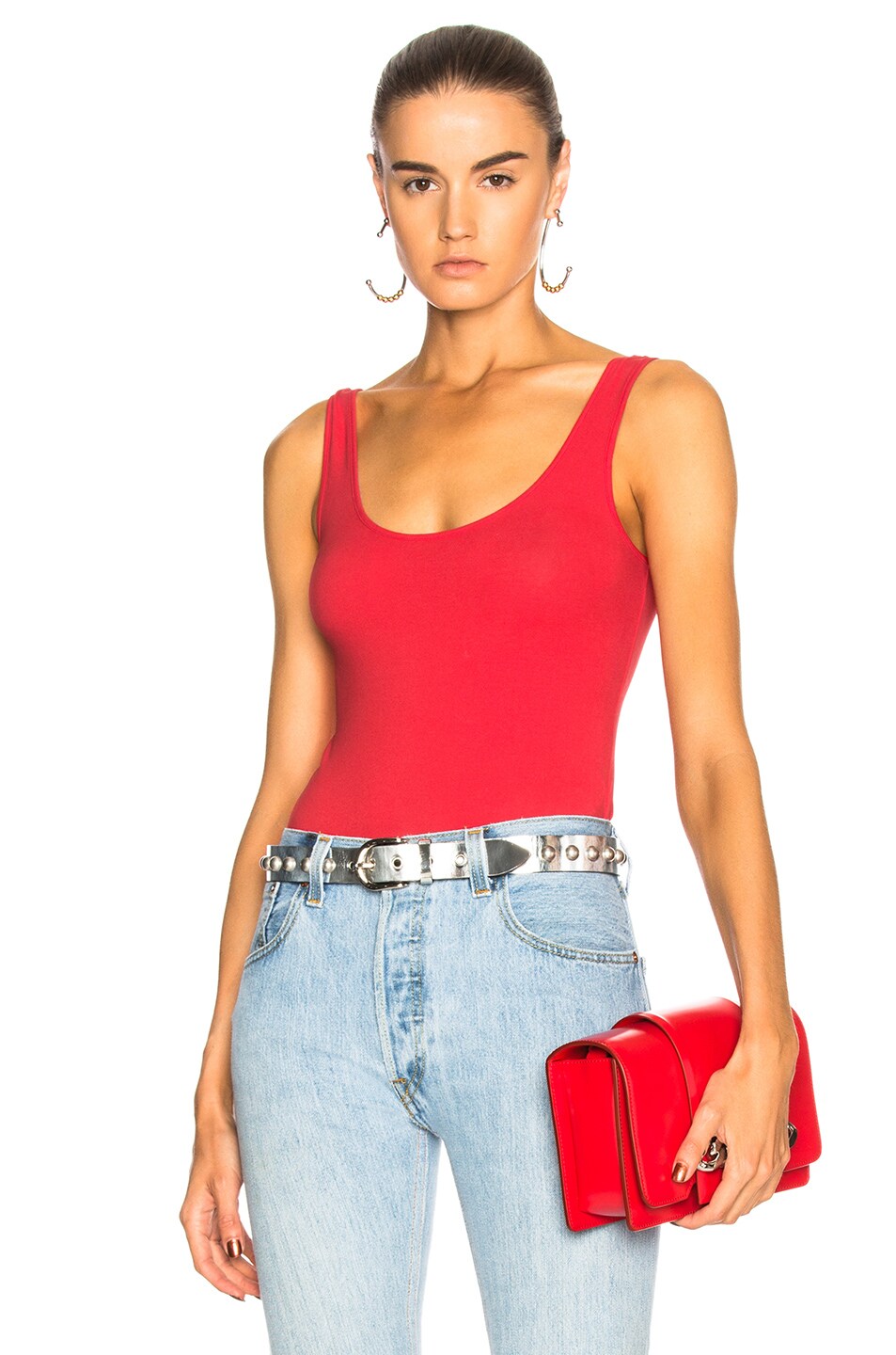 Image 1 of Enza Costa Scoop Tank Bodysuit in Iconic Red