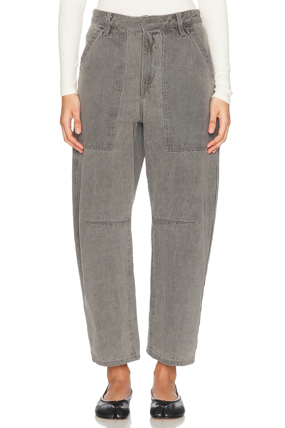 Image 1 of Enza Costa Smoked Utility Curved Leg Jeans in Washed Grey