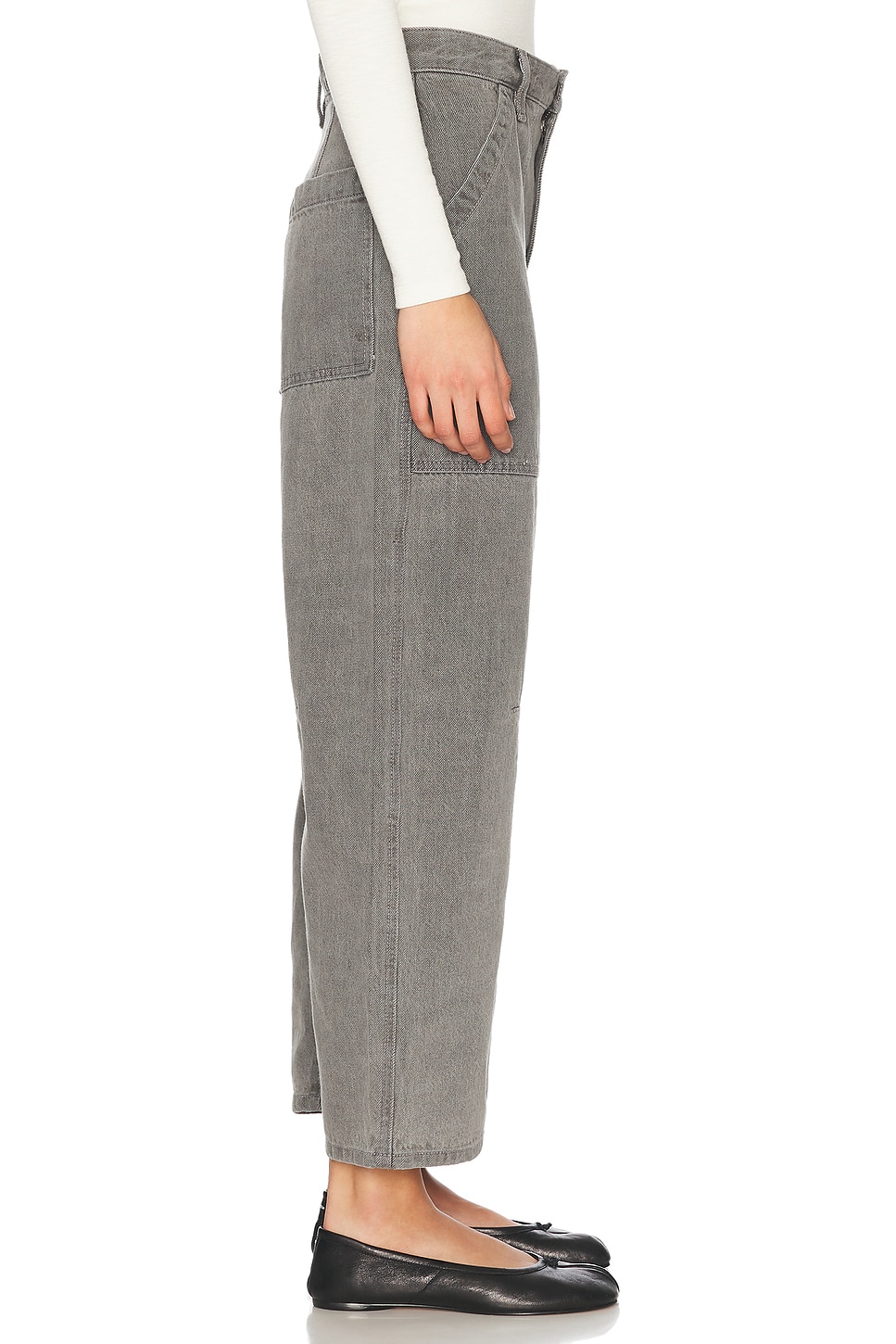 Image 3 of Enza Costa Smoked Utility Curved Leg Jeans in Washed Grey