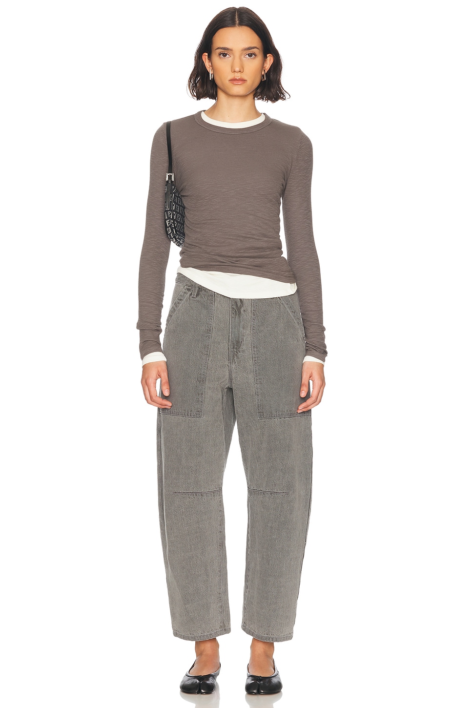 Image 5 of Enza Costa Smoked Utility Curved Leg Jeans in Washed Grey