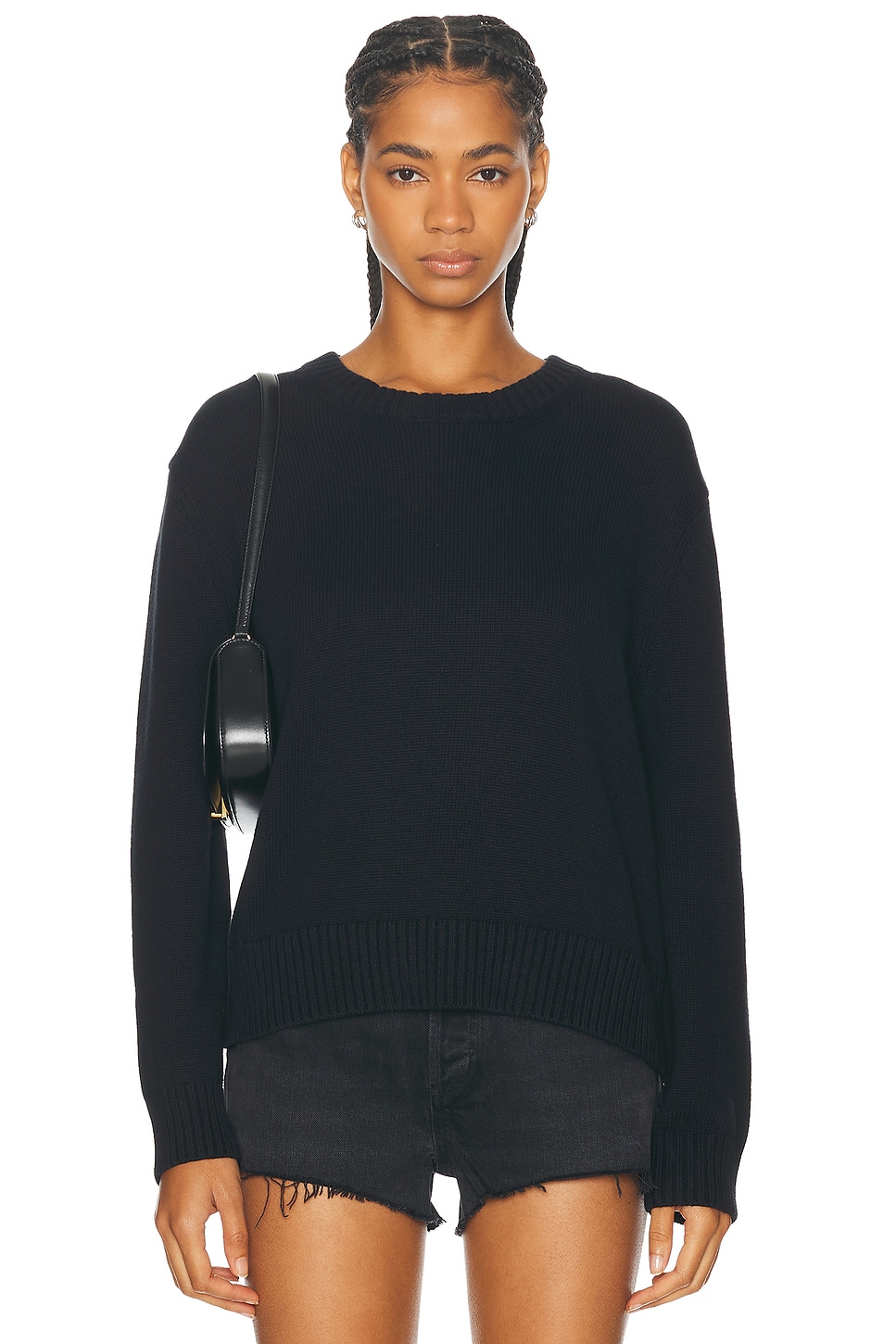 Enza Costa Cashmere Cotton Long Sleeve Crewneck Sweater In Black