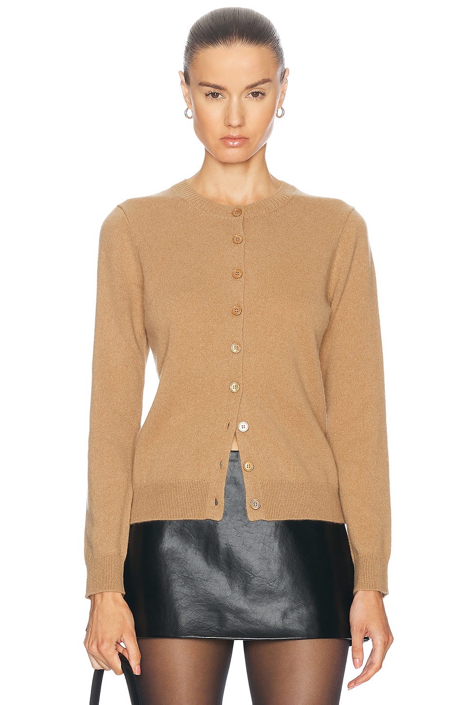 Image 1 of Enza Costa Cashmere Fitted Cardigan in Beige