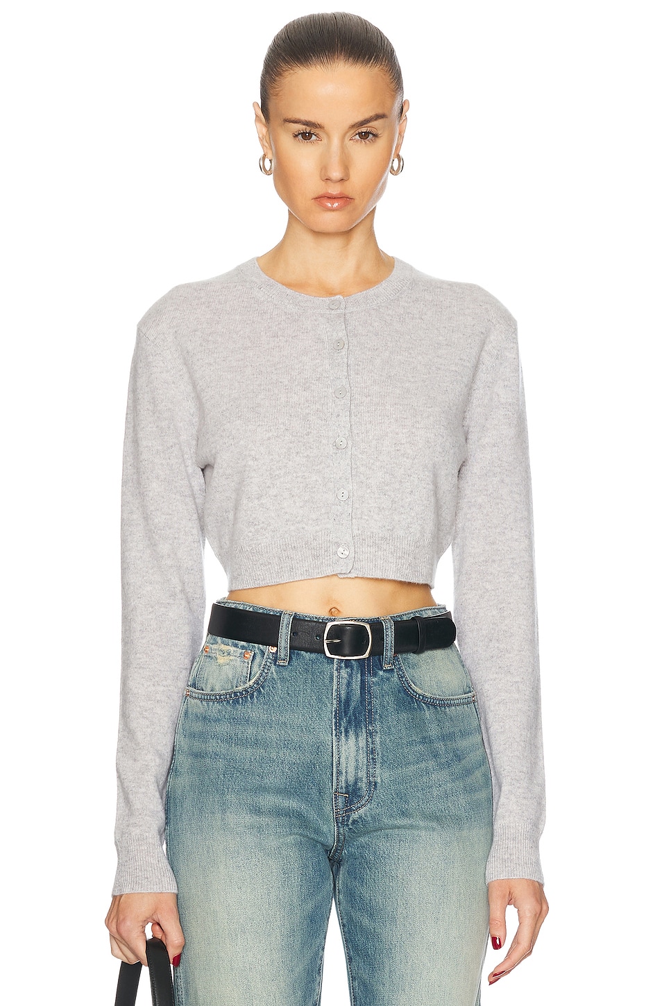 Shop Enza Costa Cashmere Fitted Cardigan In Heather Grey